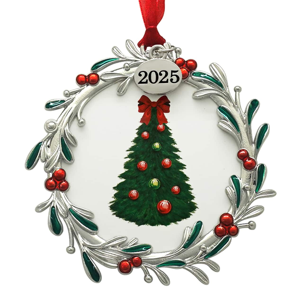 2.5" x 2.5" Silver Round Mistletoe 2025 Metal Ornament Frame by Studio Décor®